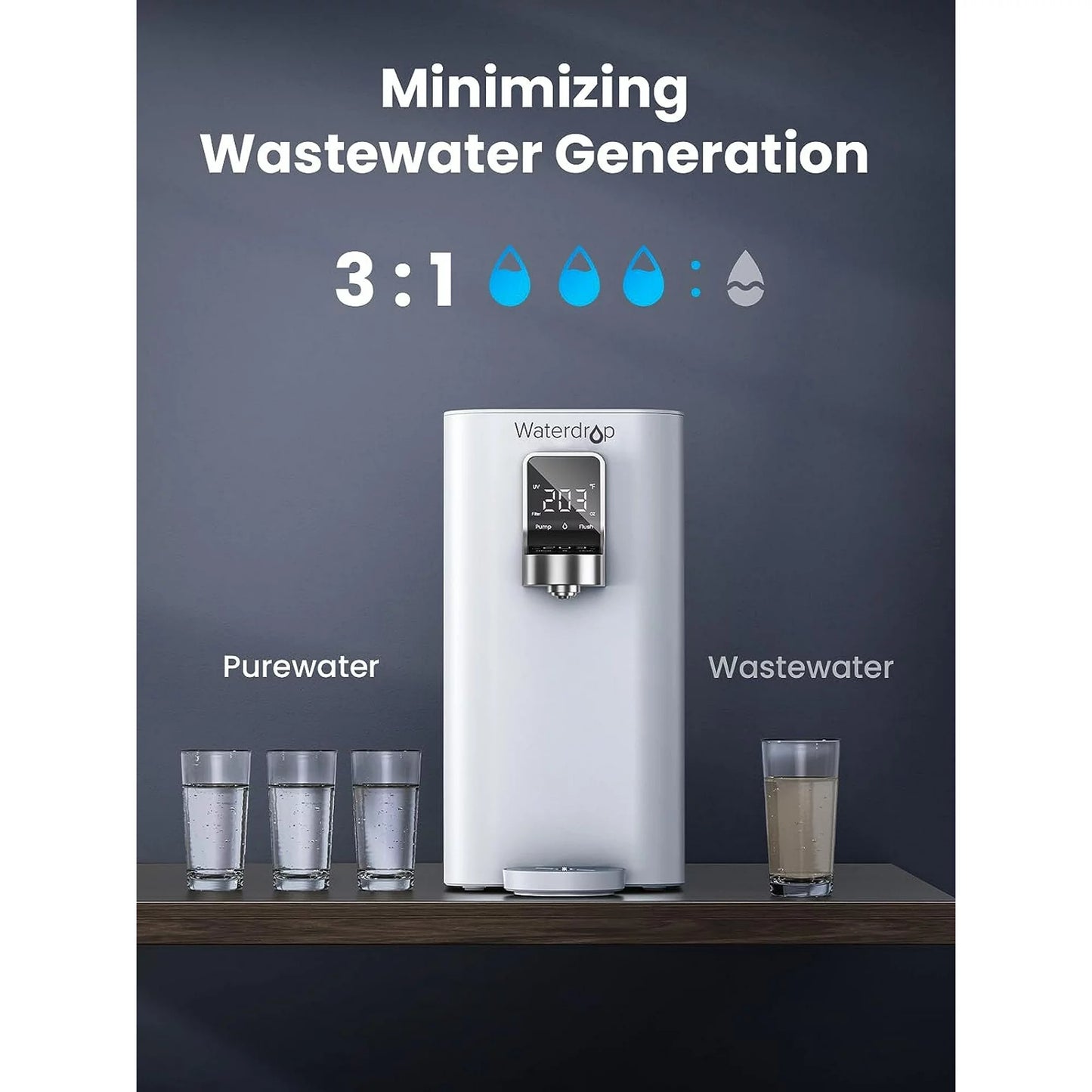 Waterdrop K19-H Countertop Instant Hot RO System: 4-Stage Portable Filtration with 3:1 Pure-to-Drain Ratio, 4 Customizable Temperature Options, and Easy Plug-and-Play Setup (Model: WD-K19-H)